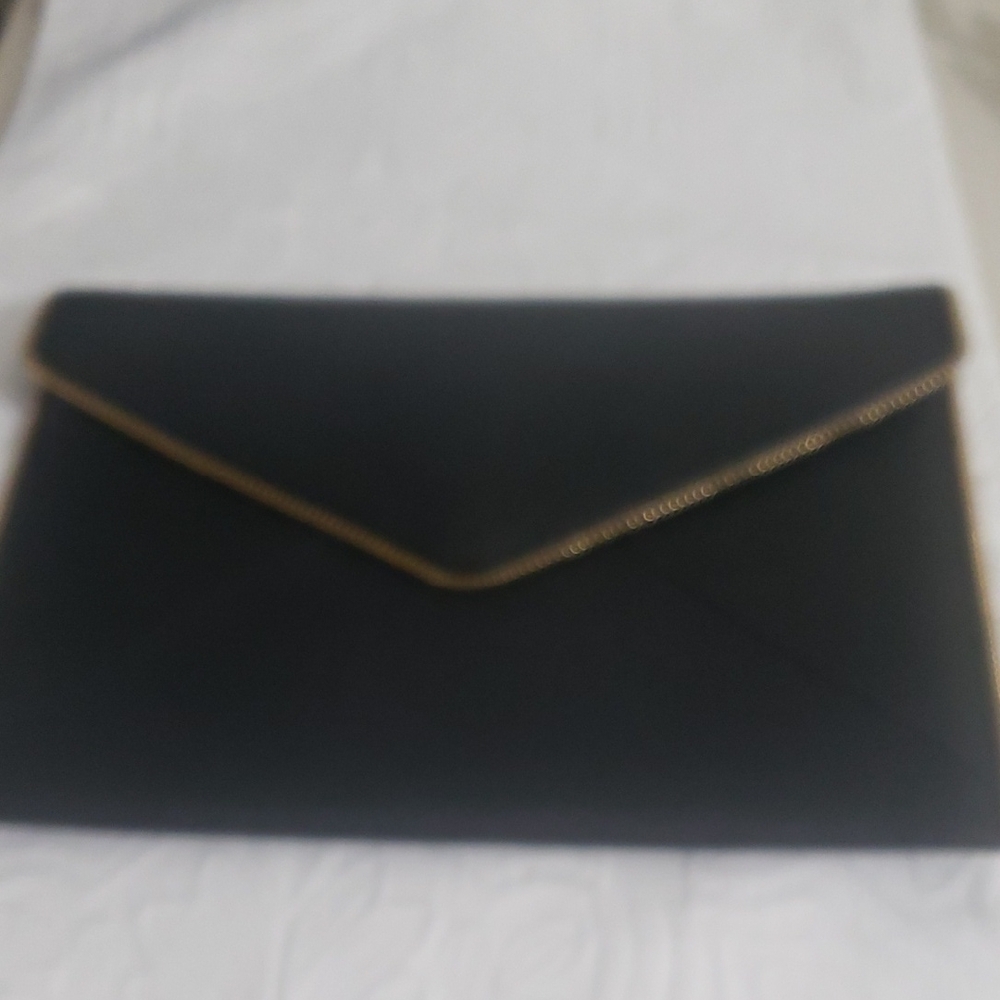Rebecca Minkoff Black Envelope Clutch with Gold Trim
